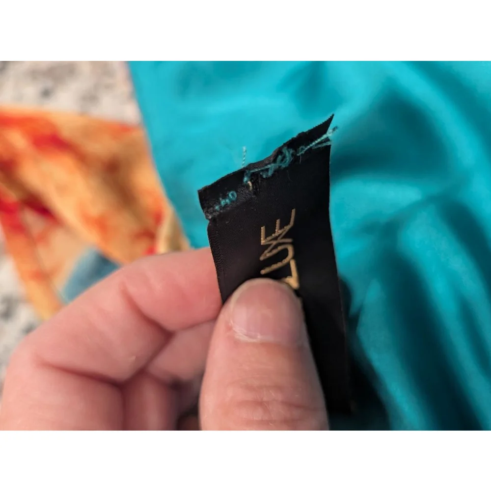 Women's NOVALUXE Small Red Blue Abstract Tiered Ruffle Maxi Dress - Picture 12 of 14